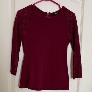 Express Women's Lace Sleeve Top in Burgundy